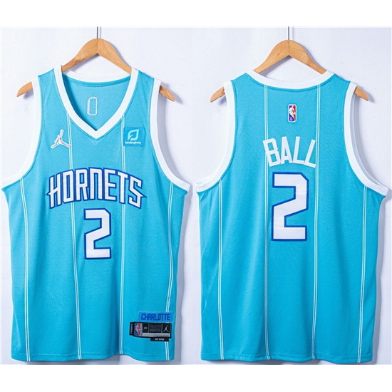 Men Charlotte Hornets 2 LaMelo Ball Blue 75th Anniversary Stitched NBA JerseyS Men Charlotte Hornets 2 LaMelo Ball Blue 75th Anniversary Stitched NBA JerseyS