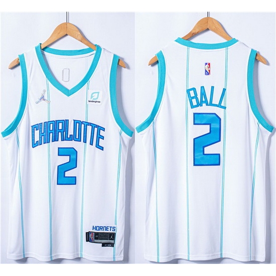 Men Charlotte Hornets 2 LaMelo Ball White 75th Anniversary Stitched NBA Jersey Men Charlotte Hornets 2 LaMelo Ball White 75th Anniversary Stitched NBA Jersey