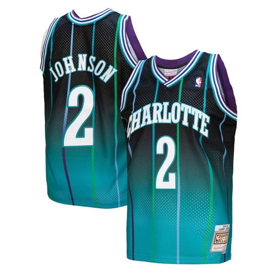 Men Charlotte Hornets 2 Larry Johnson Teal Black Throwback Stitched Jersey Men Charlotte Hornets 2 Larry Johnson Teal Black Throwback Stitched Jersey