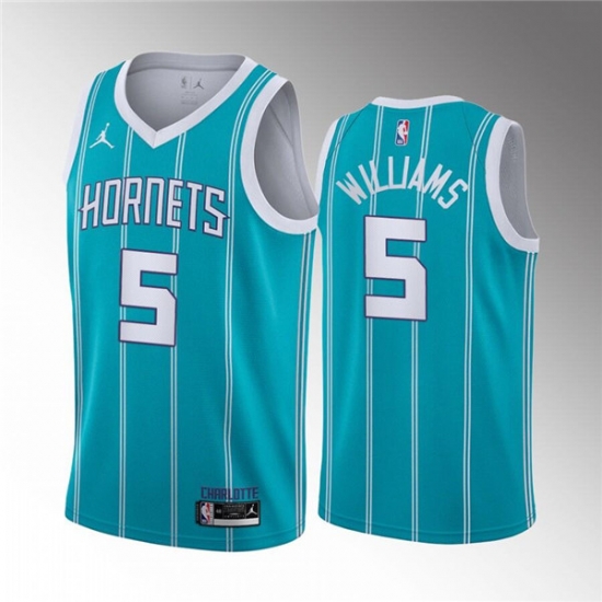 Men's Charlotte Hornets #5 Mark Williams Aqua Stitched Basketball Jersey Men's Charlotte Hornets #5 Mark Williams Aqua Stitched Basketball Jersey
