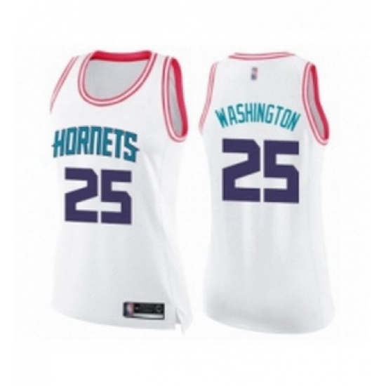 Womens Charlotte Hornets 25 PJ Washington Swingman White Pink Fashion Basketball Jerse Womens Charlotte Hornets 25 PJ Washington Swingman White Pink Fashion Basketball Jerse