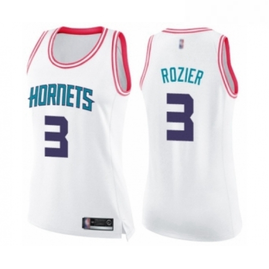 Womens Charlotte Hornets 3 Terry Rozier Swingman White Pink Fashion Basketball Jersey Womens Charlotte Hornets 3 Terry Rozier Swingman White Pink Fashion Basketball Jersey
