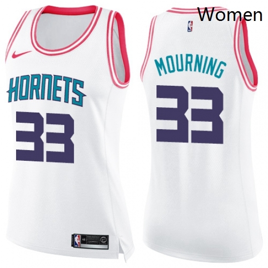 Womens Nike Charlotte Hornets 33 Alonzo Mourning Swingman WhitePink Fashion NBA Jersey Womens Nike Charlotte Hornets 33 Alonzo Mourning Swingman WhitePink Fashion NBA Jersey