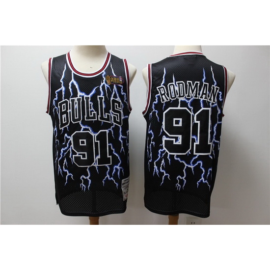 Bulls 91 Dennis Rodman Black Hardwood Classics Lightning Limited Edition Jersey Bulls 91 Dennis Rodman Black Hardwood Classics Lightning Limited Edition Jersey