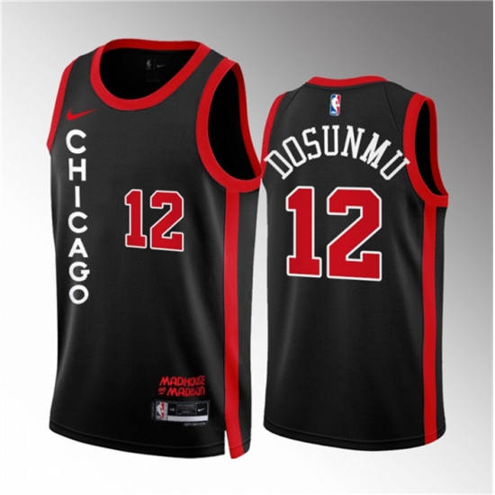 Men Chicago Bulls 12 Ayo Dosunmu Black 2023 24 City Edition Stitched Basketball Jersey Men Chicago Bulls 12 Ayo Dosunmu Black 2023 24 City Edition Stitched Basketball Jersey