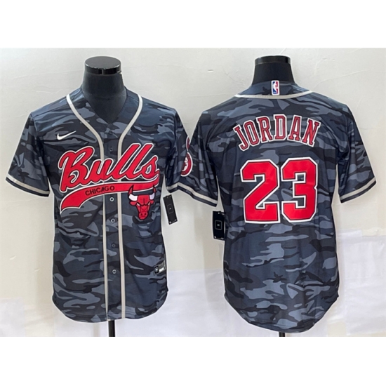 Men Chicago Bulls 23 Michael Jordan Gray Camo Cool Base Stitched Baseball Jersey Men Chicago Bulls 23 Michael Jordan Gray Camo Cool Base Stitched Baseball Jersey