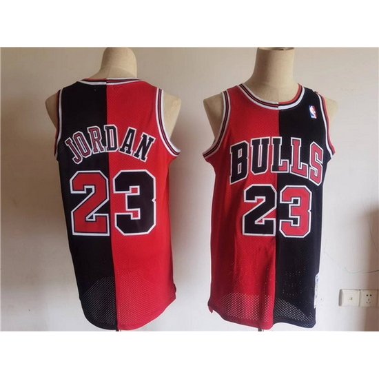 Men Chicago Bulls 23 Michael Jordan Red Black Split Throwback Stitched Jersey Men Chicago Bulls 23 Michael Jordan Red Black Split Throwback Stitched Jersey