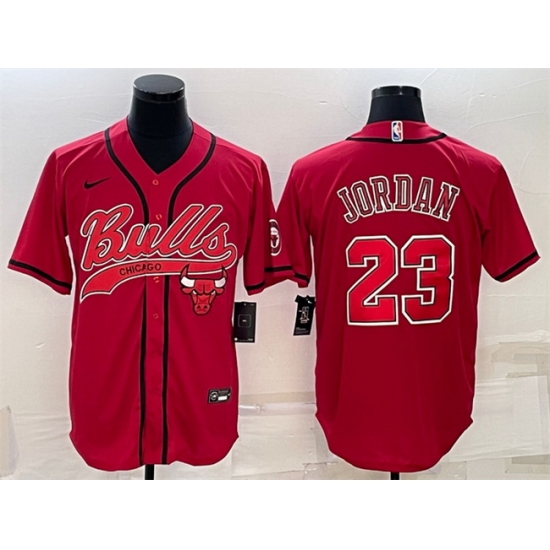 Men Chicago Bulls 23 Michael Jordan Red With Patch Cool Base Stitched Baseball Jersey Men Chicago Bulls 23 Michael Jordan Red With Patch Cool Base Stitched Baseball Jersey