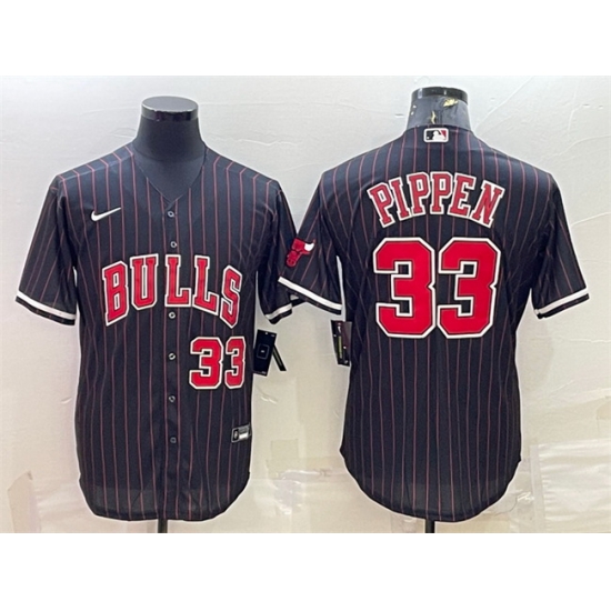 Men Chicago Bulls 33 Scottie Pippen Black Cool Base Stitched Baseball Jersey Men Chicago Bulls 33 Scottie Pippen Black Cool Base Stitched Baseball Jersey