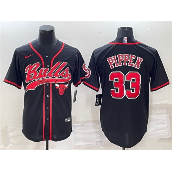 Men Chicago Bulls 33 Scottie Pippen Black With Patch Cool Base Stitched Baseball Jersey Men Chicago Bulls 33 Scottie Pippen Black With Patch Cool Base Stitched Baseball Jersey