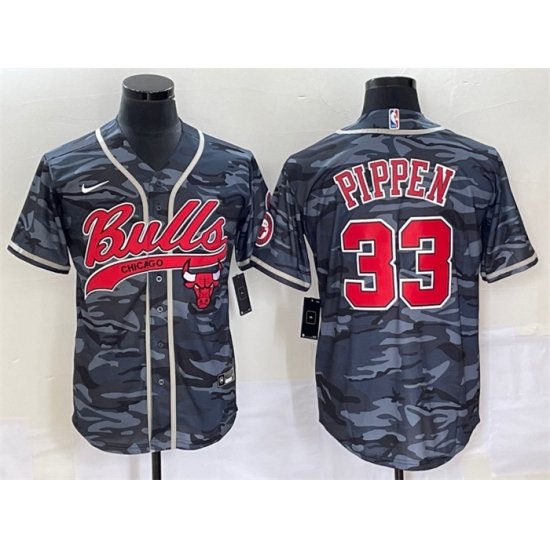Men Chicago Bulls 33 Scottie Pippen Gray Camo Cool Base Stitched Baseball Jersey Men Chicago Bulls 33 Scottie Pippen Gray Camo Cool Base Stitched Baseball Jersey