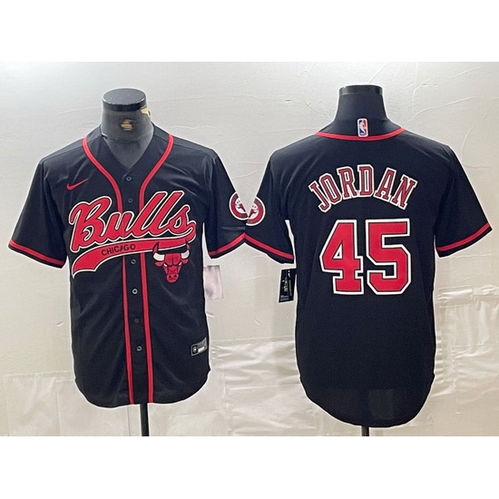 Men Chicago Bulls 45 Michael Jordan Black Cool Base Stitched Baseball Jersey Men Chicago Bulls 45 Michael Jordan Black Cool Base Stitched Baseball Jersey
