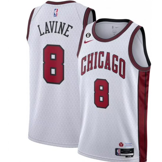 Men Chicago Bulls 8 Zach LaVine 2022 23 White City Edition With NO 6 Patch Stitched Basketball Jersey Men Chicago Bulls 8 Zach LaVine 2022 23 White City Edition With NO 6 Patch Stitched Basketball Jersey
