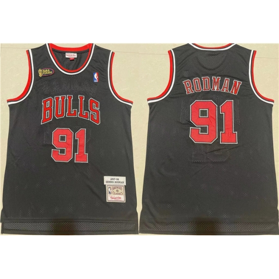 Men Chicago Bulls 91 Dennis Rodman 1997 98 Black Throwback Stitched Jersey Men Chicago Bulls 91 Dennis Rodman 1997 98 Black Throwback Stitched Jersey