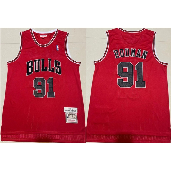 Men Chicago Bulls 91 Dennis Rodman 1997 98 Red Throwback Stitched Jersey Men Chicago Bulls 91 Dennis Rodman 1997 98 Red Throwback Stitched Jersey