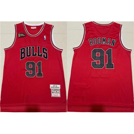 Men Chicago Bulls 91 Dennis Rodman Red 1997 98 Throwback Stitched Jersey Men Chicago Bulls 91 Dennis Rodman Red 1997 98 Throwback Stitched Jersey