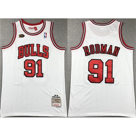 Men Chicago Bulls 91 Dennis Rodman White 1997 98 Stitched Basketball Jersey Men Chicago Bulls 91 Dennis Rodman White 1997 98 Stitched Basketball Jersey