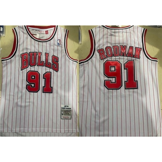 Men Chicago Bulls 91 Dennis Rodman White Stitched Jersey Men Chicago Bulls 91 Dennis Rodman White Stitched Jersey