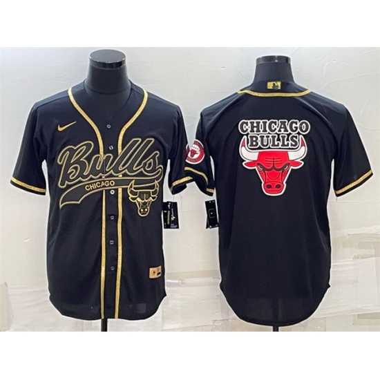Men Chicago Bulls Black Gold Team Big Logo Cool Base Stitched Baseball Jersey Men Chicago Bulls Black Gold Team Big Logo Cool Base Stitched Baseball Jersey
