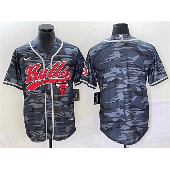Men Chicago Bulls Blank Gray Camo Cool Base Stitched Baseball Jersey Men Chicago Bulls Blank Gray Camo Cool Base Stitched Baseball Jersey