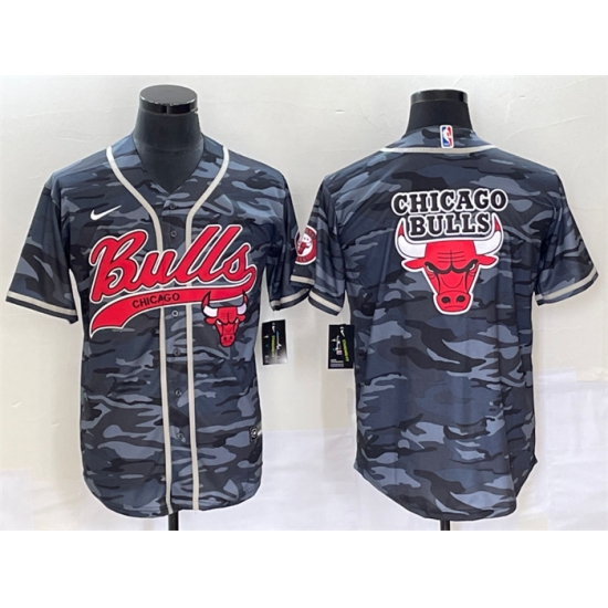Men Chicago Bulls Gray Camo Team Big Logo Cool Base Stitched Baseball Jersey Men Chicago Bulls Gray Camo Team Big Logo Cool Base Stitched Baseball Jersey