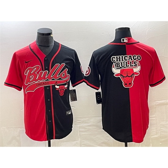 Men Chicago Bulls Red Black Split Team Big Logo Cool Base Stitched Baseball Jersey Men Chicago Bulls Red Black Split Team Big Logo Cool Base Stitched Baseball Jersey