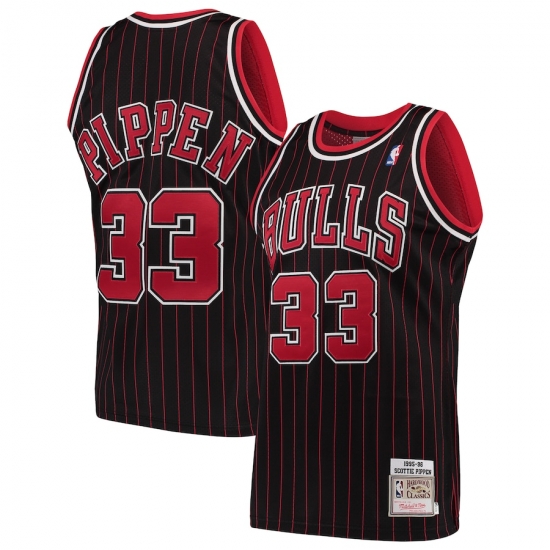 Men Mitchell & Ness Scottie Pippen Black Chicago Bulls Strips Jersey Men Mitchell & Ness Scottie Pippen Black Chicago Bulls Strips Jersey