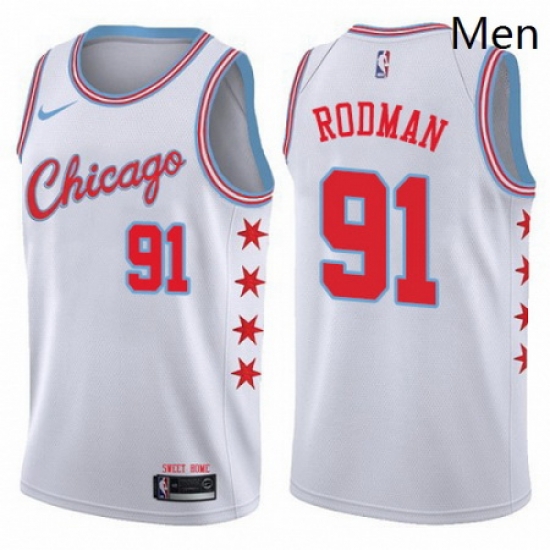 Mens Nike Chicago Bulls 91 Dennis Rodman Swingman White NBA Jersey City Edition Mens Nike Chicago Bulls 91 Dennis Rodman Swingman White NBA Jersey City Edition