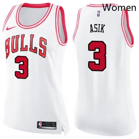 Womens Nike Chicago Bulls 3 Omer Asik Swingman WhitePink Fashion NBA Jersey Womens Nike Chicago Bulls 3 Omer Asik Swingman WhitePink Fashion NBA Jersey