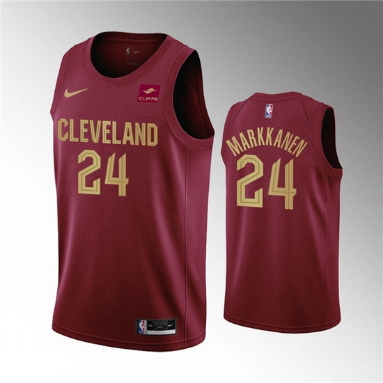 Men Cleveland Cavaliers 24 Lauri Markkanen Wine Icon Edition Stitched Basketball Jersey Men Cleveland Cavaliers 24 Lauri Markkanen Wine Icon Edition Stitched Basketball Jersey