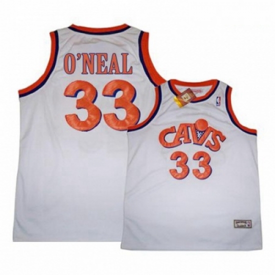 Mens Mitchell and Ness Cleveland Cavaliers 33 Shaquille ONeal Authentic White CAVS Throwback NBA Jersey Mens Mitchell and Ness Cleveland Cavaliers 33 Shaquille ONeal Authentic White CAVS Throwback NBA Jersey