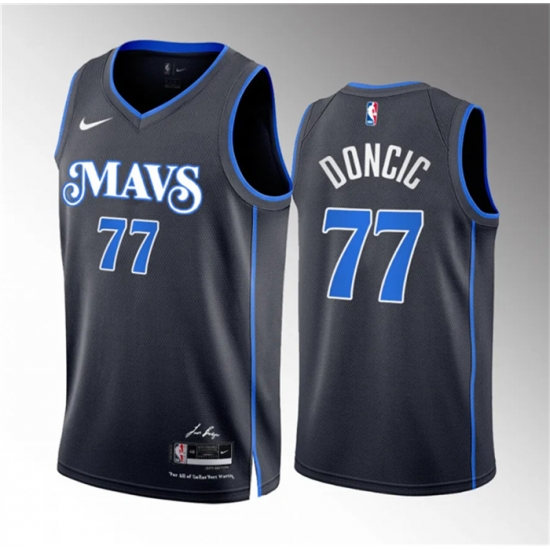 Men Dallas Mavericks 77 Luka Doncic Black 2023 24 City Edition Stitched Basketball Jersey Men Dallas Mavericks 77 Luka Doncic Black 2023 24 City Edition Stitched Basketball Jersey