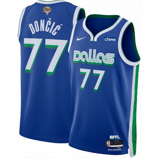 Men Dallas Mavericks 77 Luka Doncic Blue 2024 Finals City Edition Stitched Basketball Jersey Men Dallas Mavericks 77 Luka Doncic Blue 2024 Finals City Edition Stitched Basketball Jersey