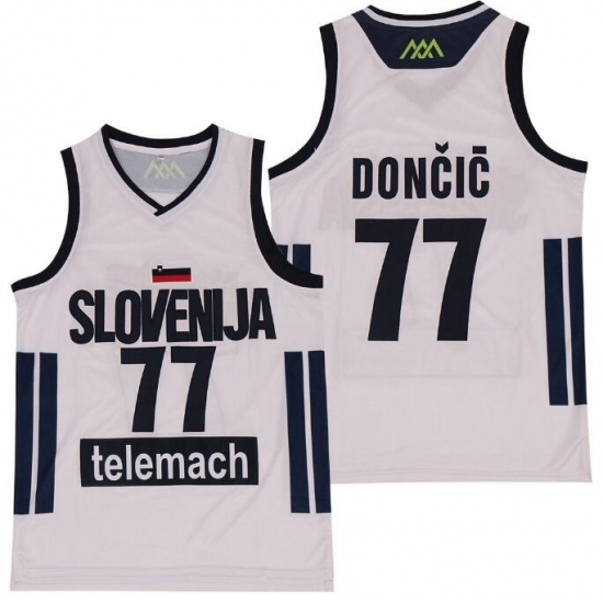 Men Mavericks 77 Luka Doncic Slovenija National Jersey White Men Mavericks 77 Luka Doncic Slovenija National Jersey White