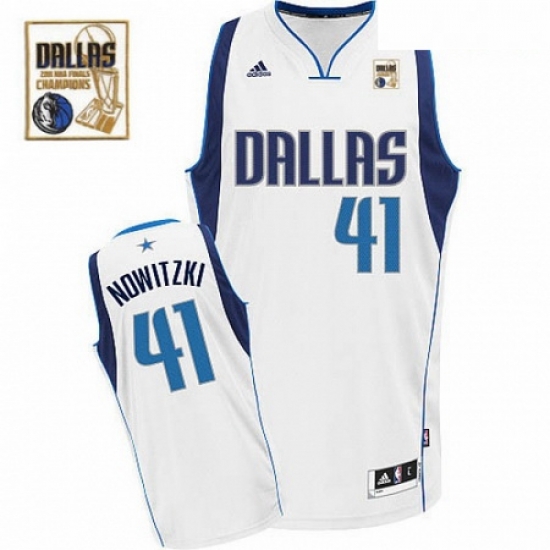 Mens Adidas Dallas Mavericks 41 Dirk Nowitzki Swingman White Home Champions Patch NBA Jersey Mens Adidas Dallas Mavericks 41 Dirk Nowitzki Swingman White Home Champions Patch NBA Jersey