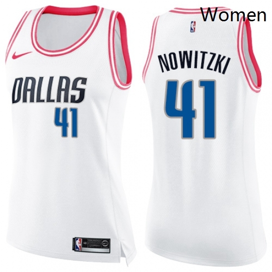 Womens Nike Dallas Mavericks 41 Dirk Nowitzki Swingman WhitePink Fashion NBA Jersey Womens Nike Dallas Mavericks 41 Dirk Nowitzki Swingman WhitePink Fashion NBA Jersey