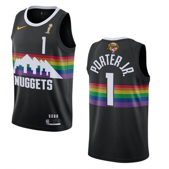 Men Denver Nuggets 1 Michael Porter Jr Black 2023 Finals Champions City Edition Stitched Basketball Jersey Men Denver Nuggets 1 Michael Porter Jr Black 2023 Finals Champions City Edition Stitched Basketball Jersey