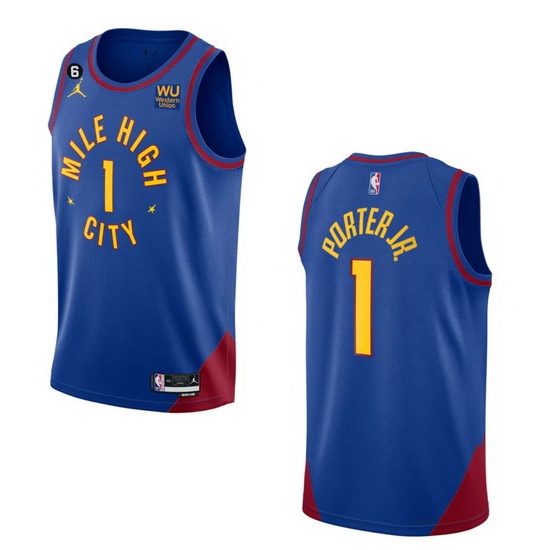 Men Denver Nuggets 1 Michael Porter Jr Blue 2022 23 Statement Edition With NO 6 PatchStitched Jersey Men Denver Nuggets 1 Michael Porter Jr Blue 2022 23 Statement Edition With NO 6 PatchStitched Jersey