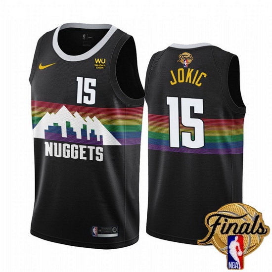 Men Denver Nuggets 15 Nikola Jokic Black 2023 Finals City Edition Stitched Basketball Jersey Men Denver Nuggets 15 Nikola Jokic Black 2023 Finals City Edition Stitched Basketball Jersey