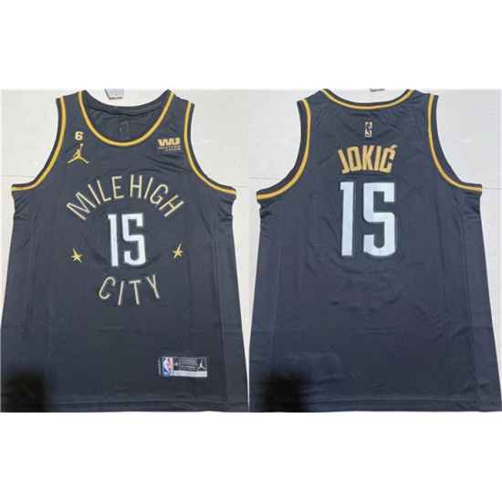 Men Denver Nuggets 15 Nikola Jokic Black With NO 6 Patch Stitched Jersey Men Denver Nuggets 15 Nikola Jokic Black With NO 6 Patch Stitched Jersey