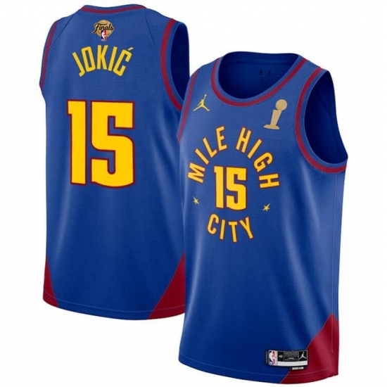Men Denver Nuggets 15 Nikola Jokic Blue 2023 Finals Champions Statement Edition Stitched Basketball Jersey Men Denver Nuggets 15 Nikola Jokic Blue 2023 Finals Champions Statement Edition Stitched Basketball Jersey