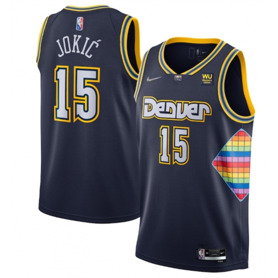 Men Denver Nuggets 15 Nikola Jokic Navy 2021 22 City Edition 75th Anniversary Stitched Jersey Men Denver Nuggets 15 Nikola Jokic Navy 2021 22 City Edition 75th Anniversary Stitched Jersey