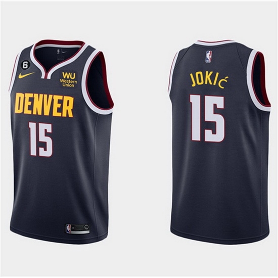 Men Denver Nuggets 15 Nikola Jokic Navy Icon Edition With NO 6 Patch Stitched Jersey Men Denver Nuggets 15 Nikola Jokic Navy Icon Edition With NO 6 Patch Stitched Jersey