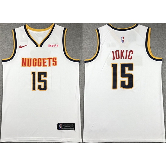 Men Denver Nuggets 15 Nikola Jokic White Stitched Basketball Jersey Men Denver Nuggets 15 Nikola Jokic White Stitched Basketball Jersey