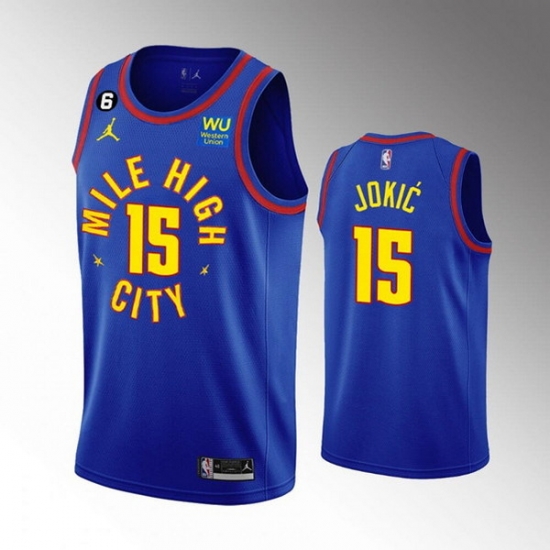 Men Denver Nuggets 15 Nikola Jokic With Memorial PatchBlue 2022 23 Statement Edition Stitched Jersey Men Denver Nuggets 15 Nikola Jokic With Memorial PatchBlue 2022 23 Statement Edition Stitched Jersey
