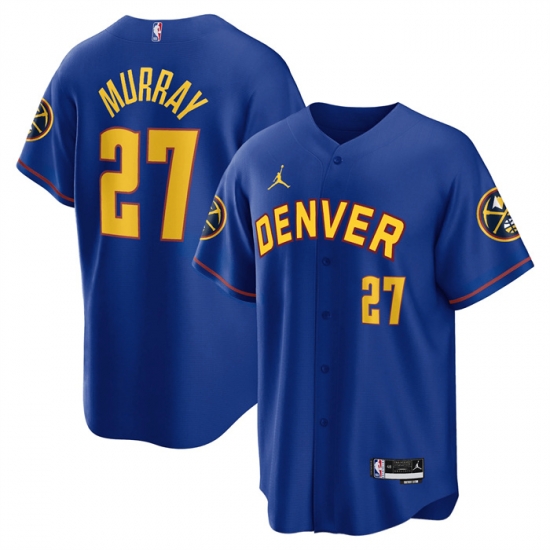 Men Denver Nuggets 27 Jamal Murray Blue Cool Base Stitched Baseball Jersey Men Denver Nuggets 27 Jamal Murray Blue Cool Base Stitched Baseball Jersey