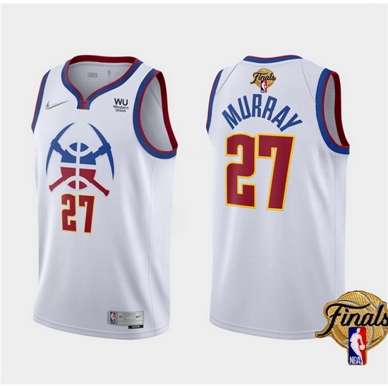 Men Denver Nuggets 27 Jamal Murray White 2023 Finals Earned Edition Stitched Basketball Jersey Men Denver Nuggets 27 Jamal Murray White 2023 Finals Earned Edition Stitched Basketball Jersey