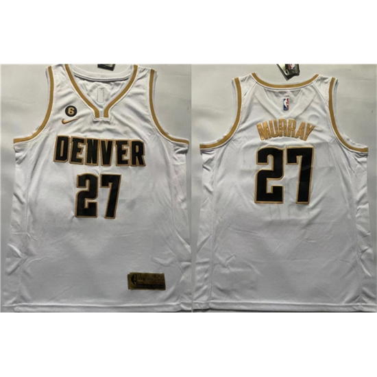 Men Denver Nuggets 27 Jamal Murray White With NO 6 Patch Stitched Jersey Men Denver Nuggets 27 Jamal Murray White With NO 6 Patch Stitched Jersey
