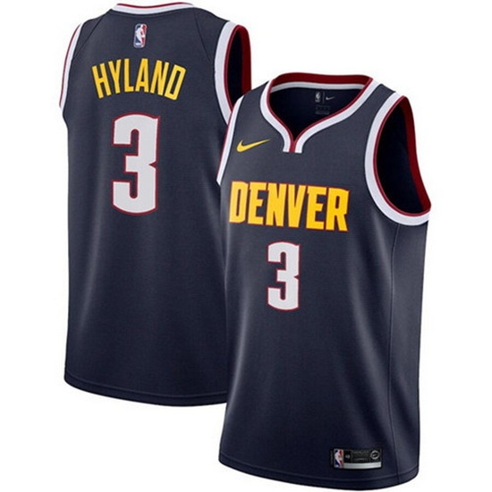 Men Denver Nuggets 3 Nah Shon Hyland Navy Icon Edition Stitched Jersey Men Denver Nuggets 3 Nah Shon Hyland Navy Icon Edition Stitched Jersey