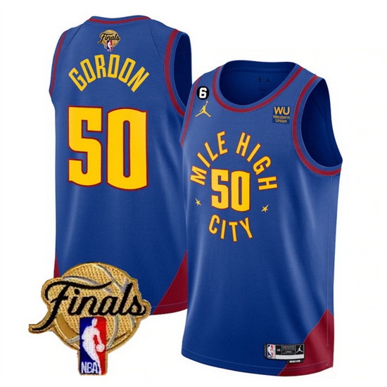 Men Denver Nuggets 50 Aaron Gordon Blue 2023 Finals Statement Edition With NO 6 Patch Stitched Basketball Jersey Men Denver Nuggets 50 Aaron Gordon Blue 2023 Finals Statement Edition With NO 6 Patch Stitched Basketball Jersey